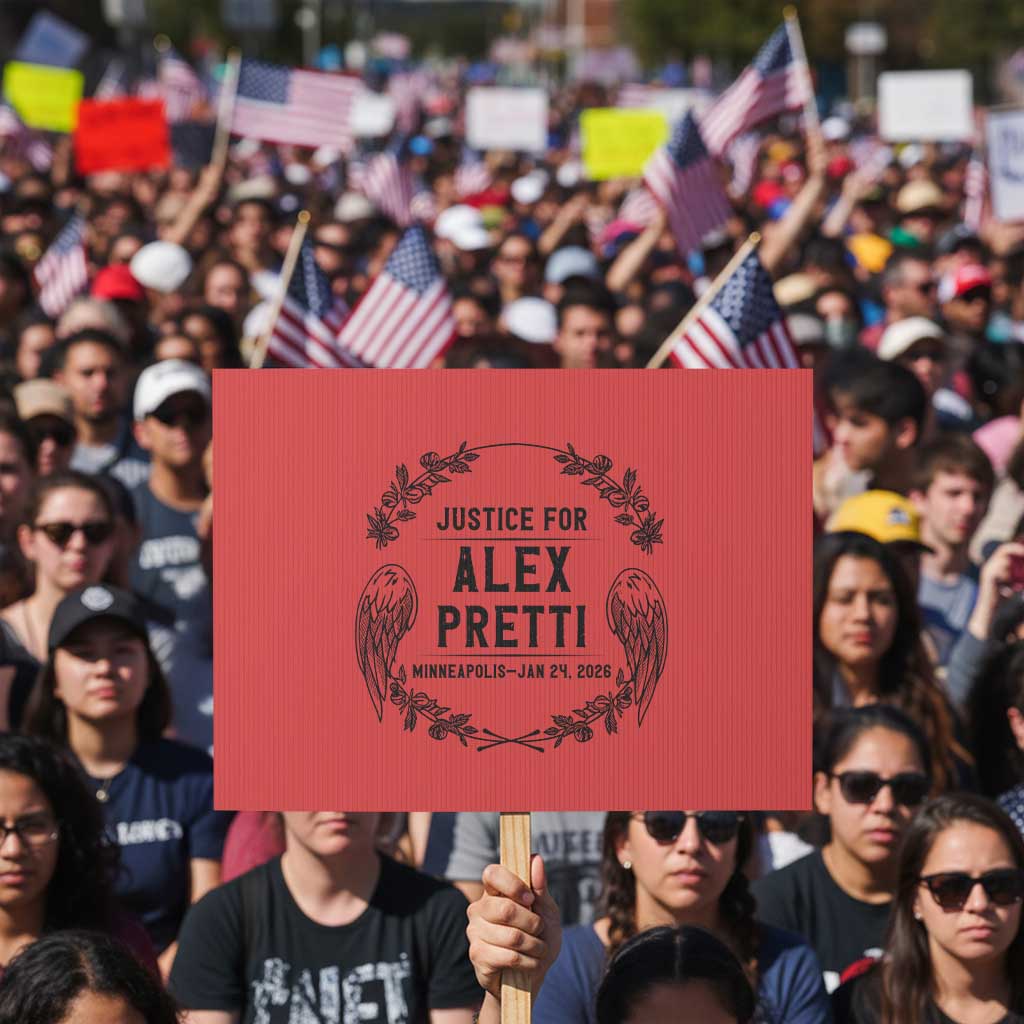 Justice for Alex Pretti Protest Sign Minneapolis January 24 2026 Tribute Memorial Wreath