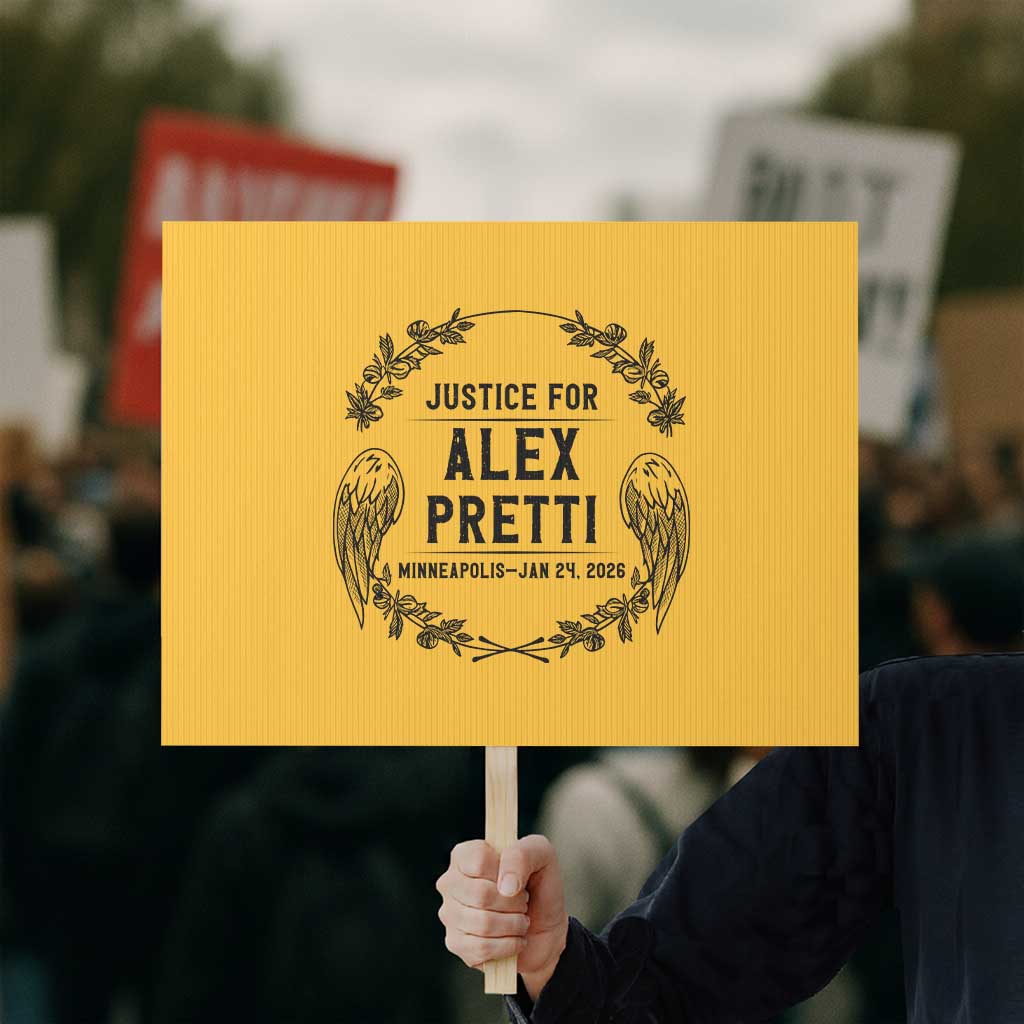Justice for Alex Pretti Protest Sign Minneapolis January 24 2026 Tribute Memorial Wreath