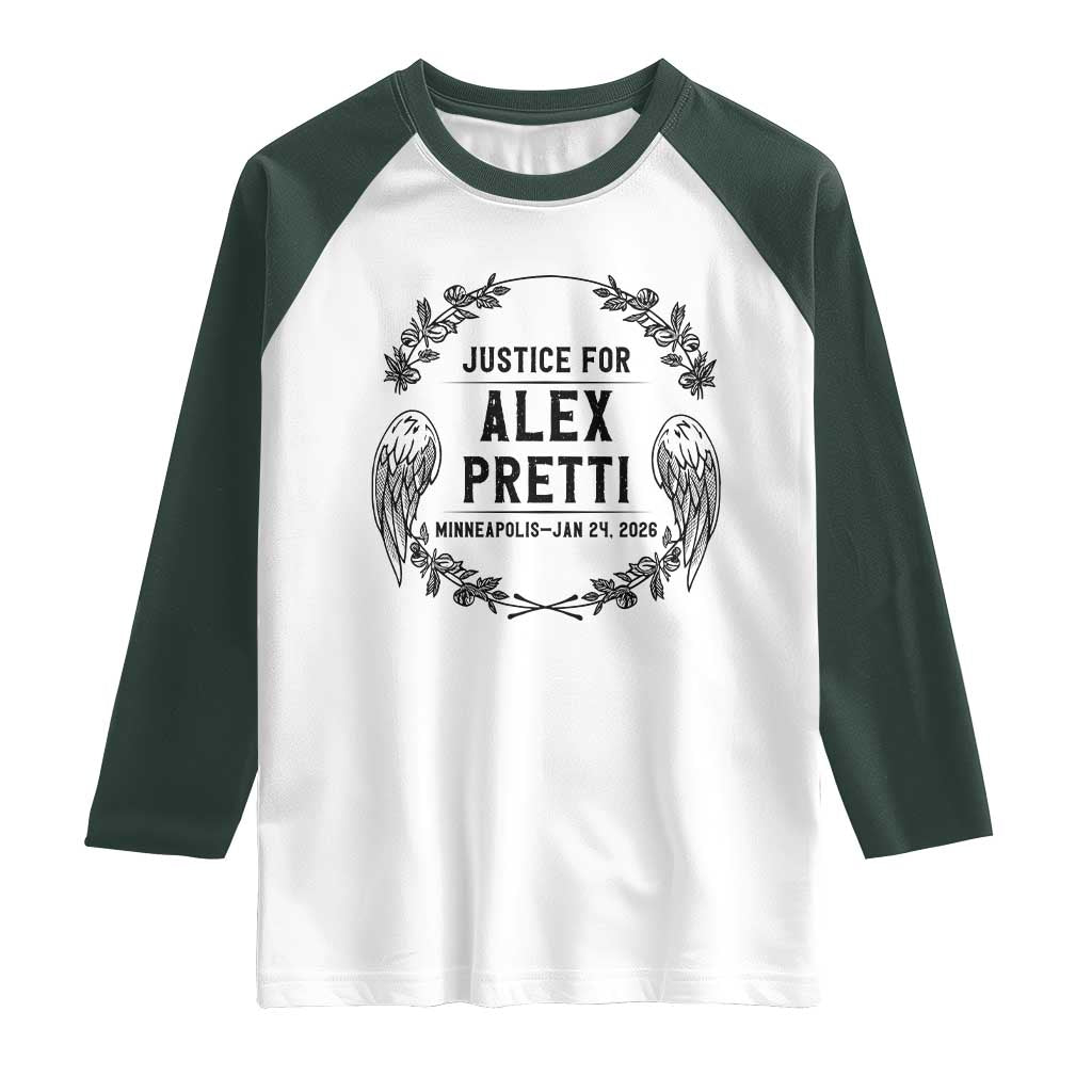 Justice for Alex Pretti Raglan Shirt Minneapolis January 24 2026 Tribute Memorial Wreath