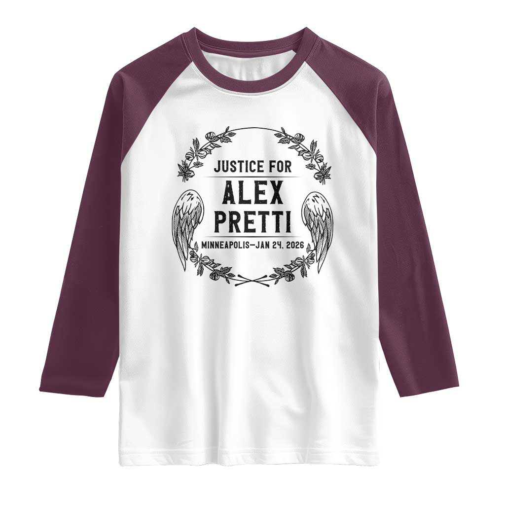 Justice for Alex Pretti Raglan Shirt Minneapolis January 24 2026 Tribute Memorial Wreath
