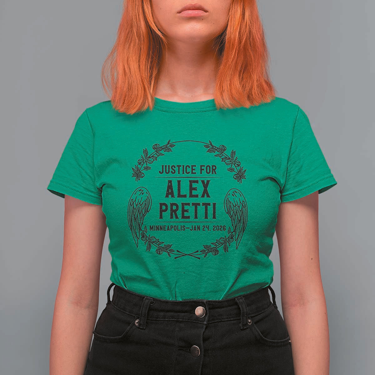 Justice for Alex Pretti T Shirt For Women Minneapolis January 24 2026 Tribute Memorial Wreath