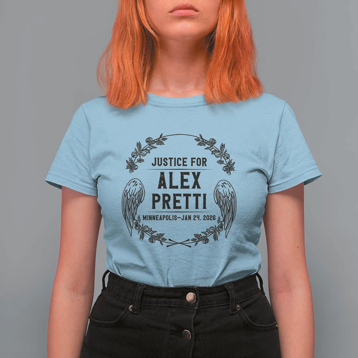Justice for Alex Pretti T Shirt For Women Minneapolis January 24 2026 Tribute Memorial Wreath