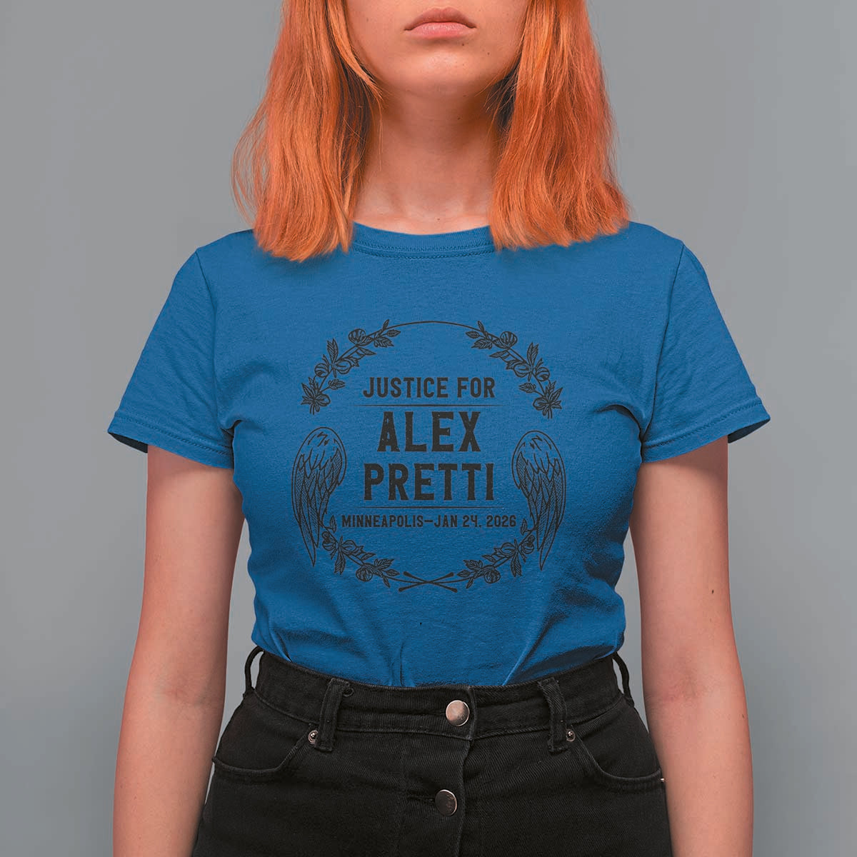 Justice for Alex Pretti T Shirt For Women Minneapolis January 24 2026 Tribute Memorial Wreath