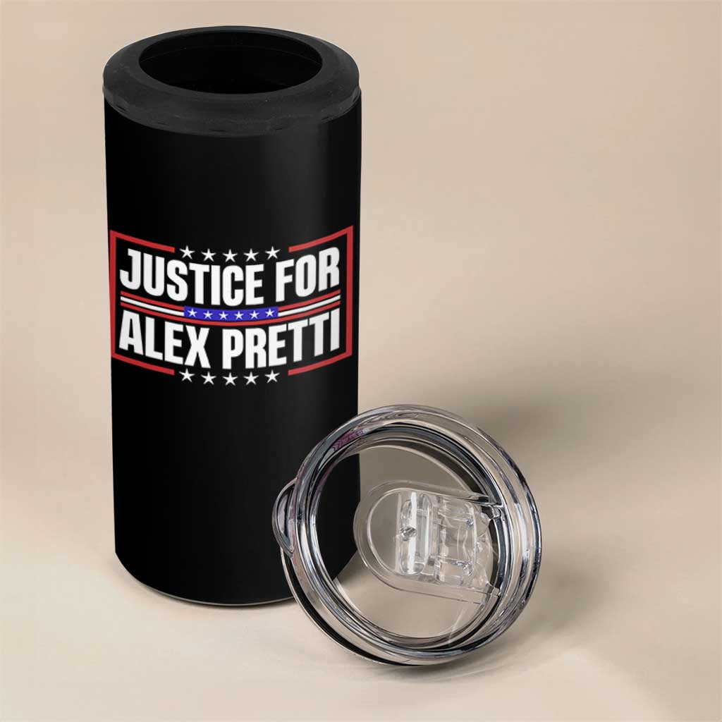 Justice for Alex Pretti Patriotic 4 in 1 Can Cooler Tumbler Minneapolis Jan 24 2026 Memorial Red White and Blue
