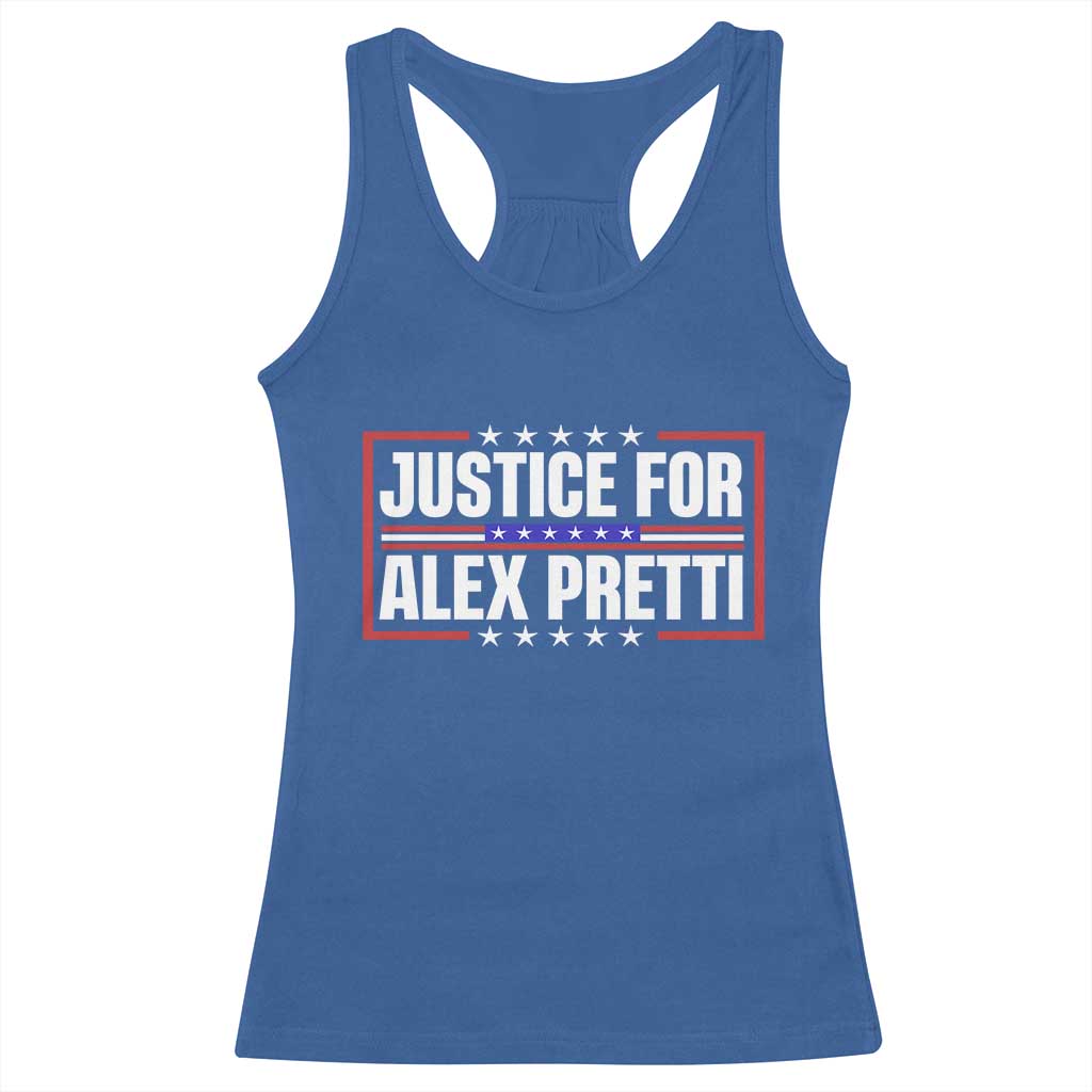 Justice for Alex Pretti Patriotic Racerback Tank Top Minneapolis Jan 24 2026 Memorial Red White and Blue