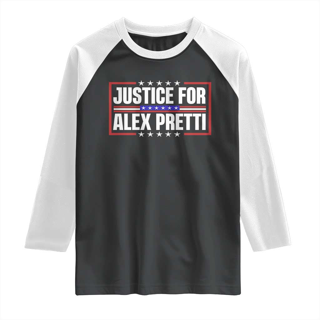 Justice for Alex Pretti Patriotic Raglan Shirt Minneapolis Jan 24 2026 Memorial Red White and Blue