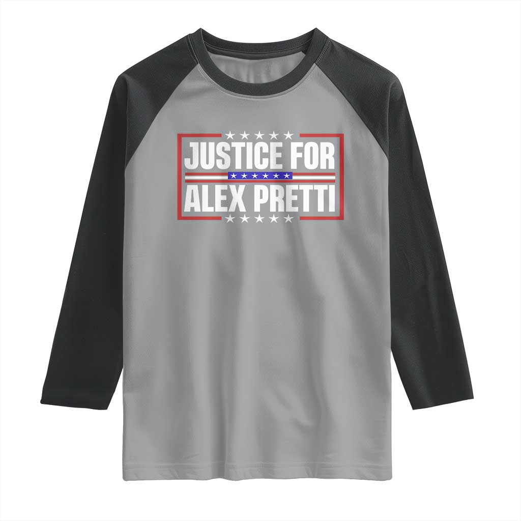 Justice for Alex Pretti Patriotic Raglan Shirt Minneapolis Jan 24 2026 Memorial Red White and Blue