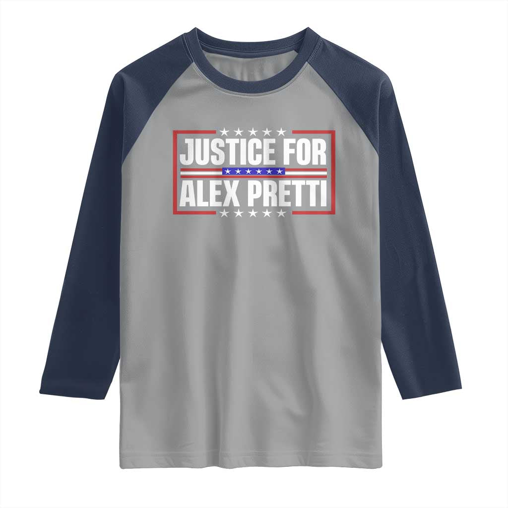 Justice for Alex Pretti Patriotic Raglan Shirt Minneapolis Jan 24 2026 Memorial Red White and Blue