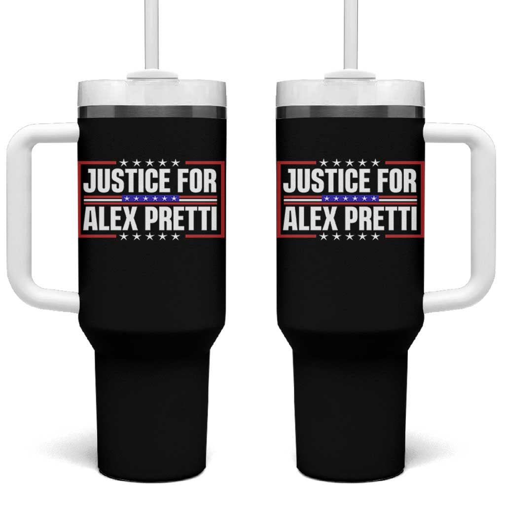 Justice for Alex Pretti Patriotic Tumbler With Handle Minneapolis Jan 24 2026 Memorial Red White and Blue