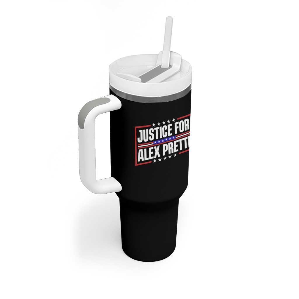Justice for Alex Pretti Patriotic Tumbler With Handle Minneapolis Jan 24 2026 Memorial Red White and Blue