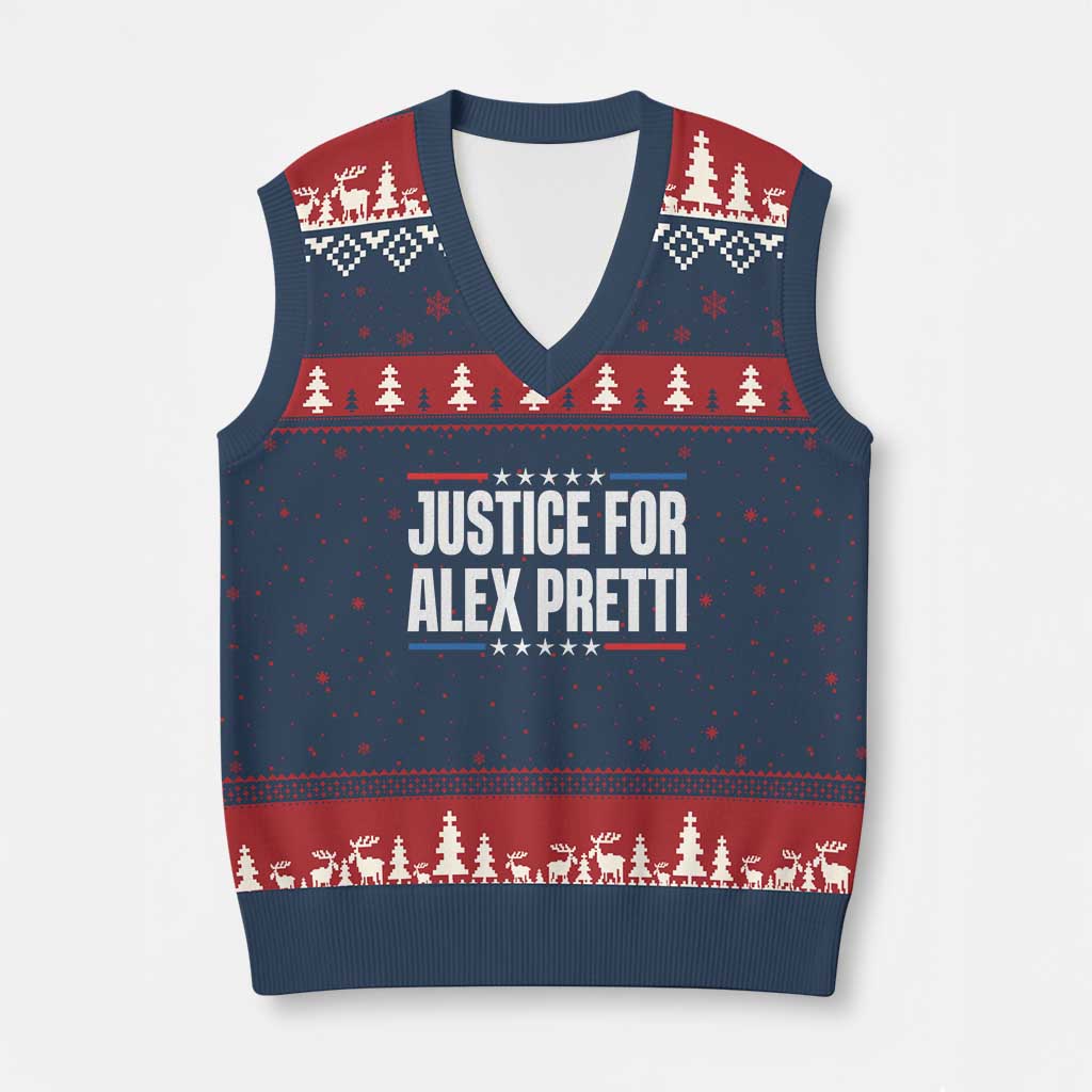 Justice for Alex Pretti Patriotic V-Neck Knit Sweater Vest Minneapolis Jan 24 2026 Memorial Tribute