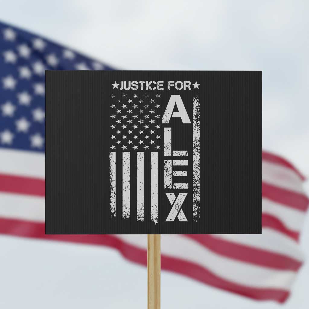 Justice for Alex Pretti American Flag Protest Sign Minneapolis Jan 24 2026 Memorial Tribute