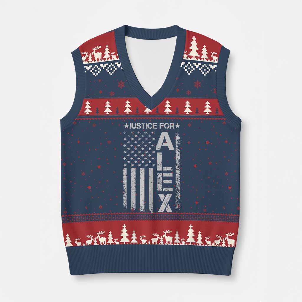 Justice for Alex Pretti American Flag V-Neck Knit Sweater Vest Minneapolis Jan 24 2026 Memorial Tribute