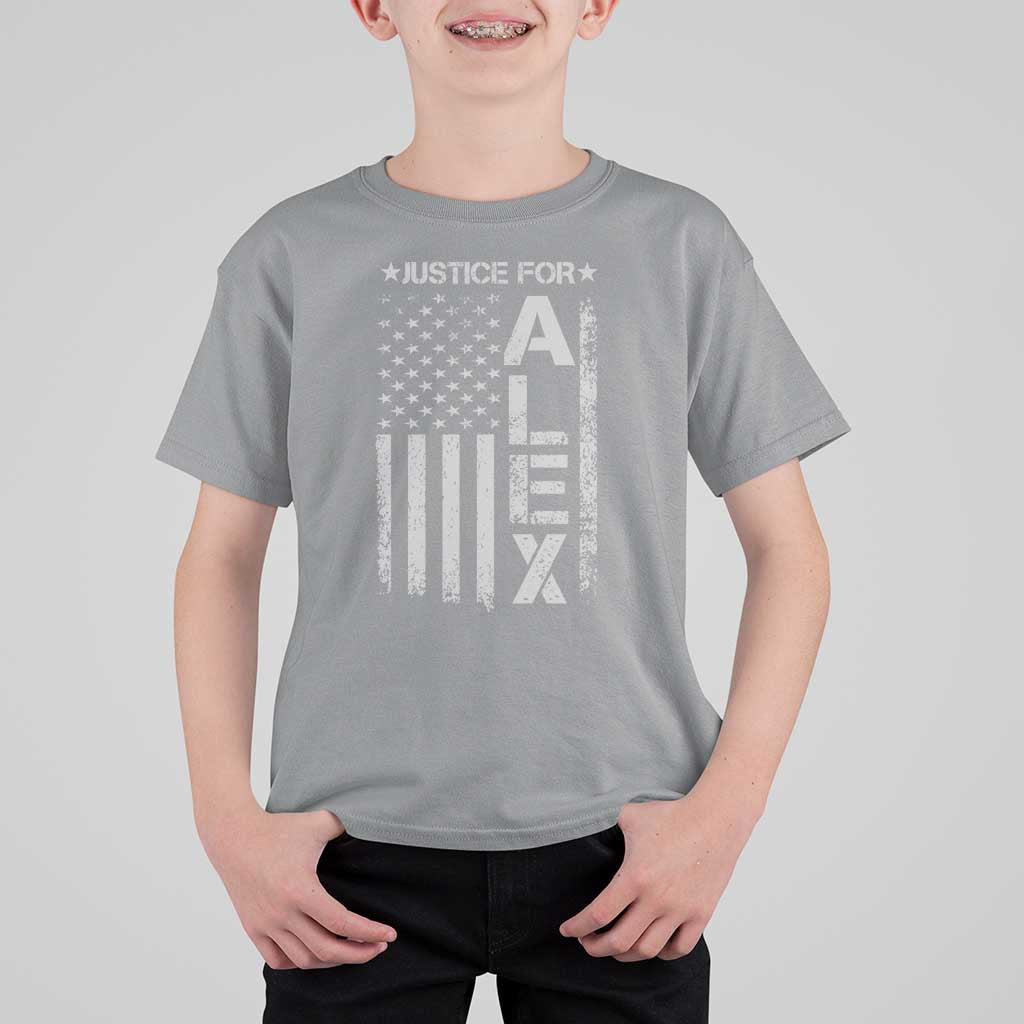 Justice for Alex Pretti American Flag T Shirt For Kid Minneapolis Jan 24 2026 Memorial Tribute