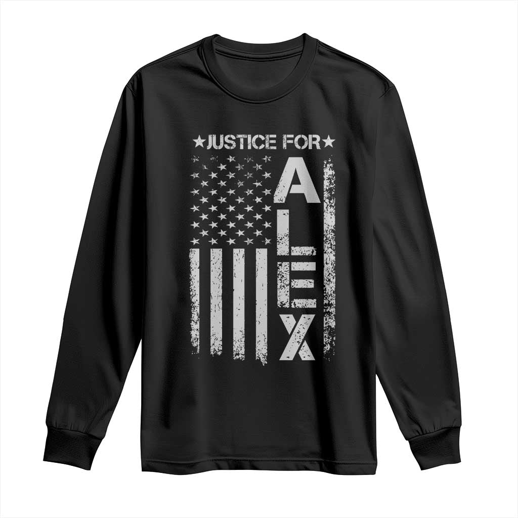 Justice for Alex Pretti American Flag Long Sleeve Shirt Minneapolis Jan 24 2026 Memorial Tribute