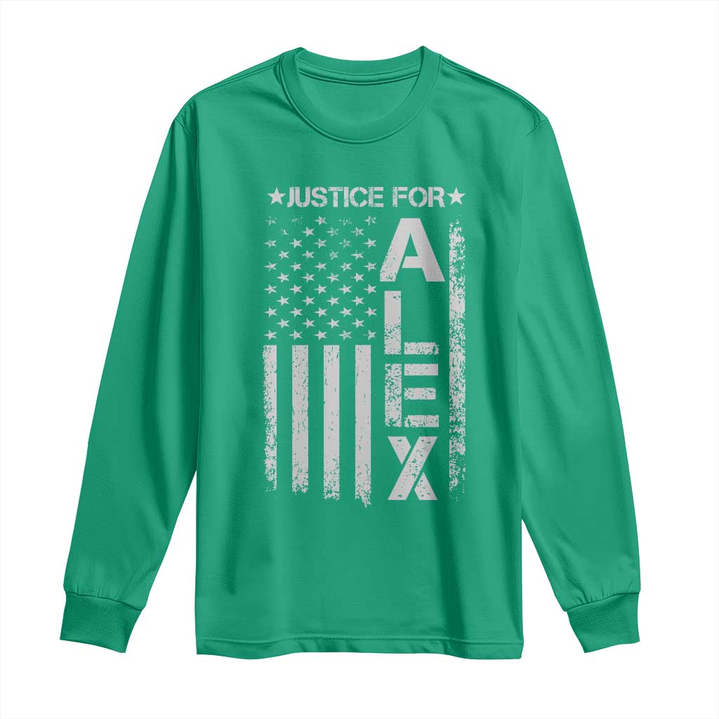 Justice for Alex Pretti American Flag Long Sleeve Shirt Minneapolis Jan 24 2026 Memorial Tribute