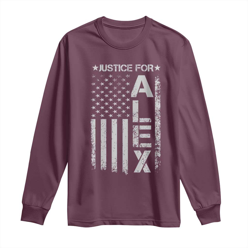 Justice for Alex Pretti American Flag Long Sleeve Shirt Minneapolis Jan 24 2026 Memorial Tribute