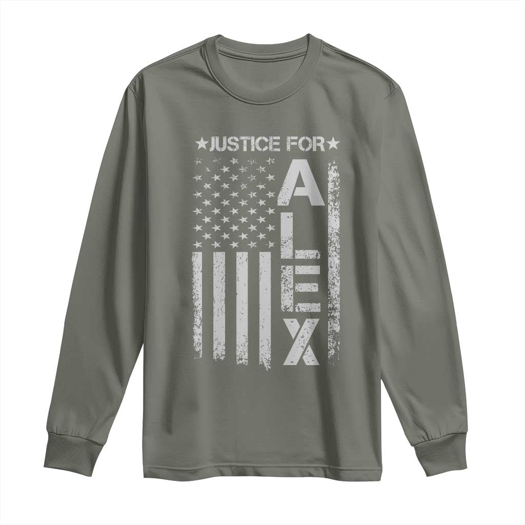 Justice for Alex Pretti American Flag Long Sleeve Shirt Minneapolis Jan 24 2026 Memorial Tribute