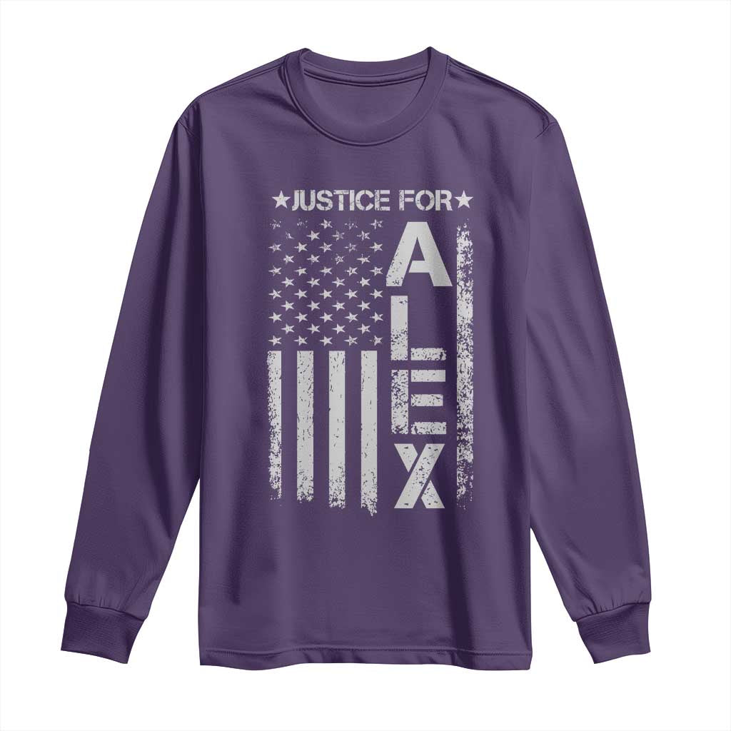 Justice for Alex Pretti American Flag Long Sleeve Shirt Minneapolis Jan 24 2026 Memorial Tribute