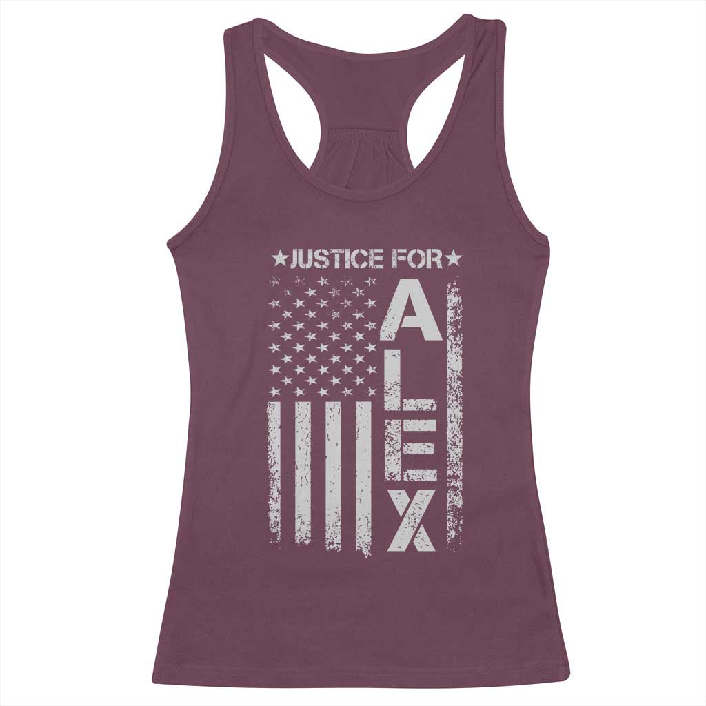 Justice for Alex Pretti American Flag Racerback Tank Top Minneapolis Jan 24 2026 Memorial Tribute