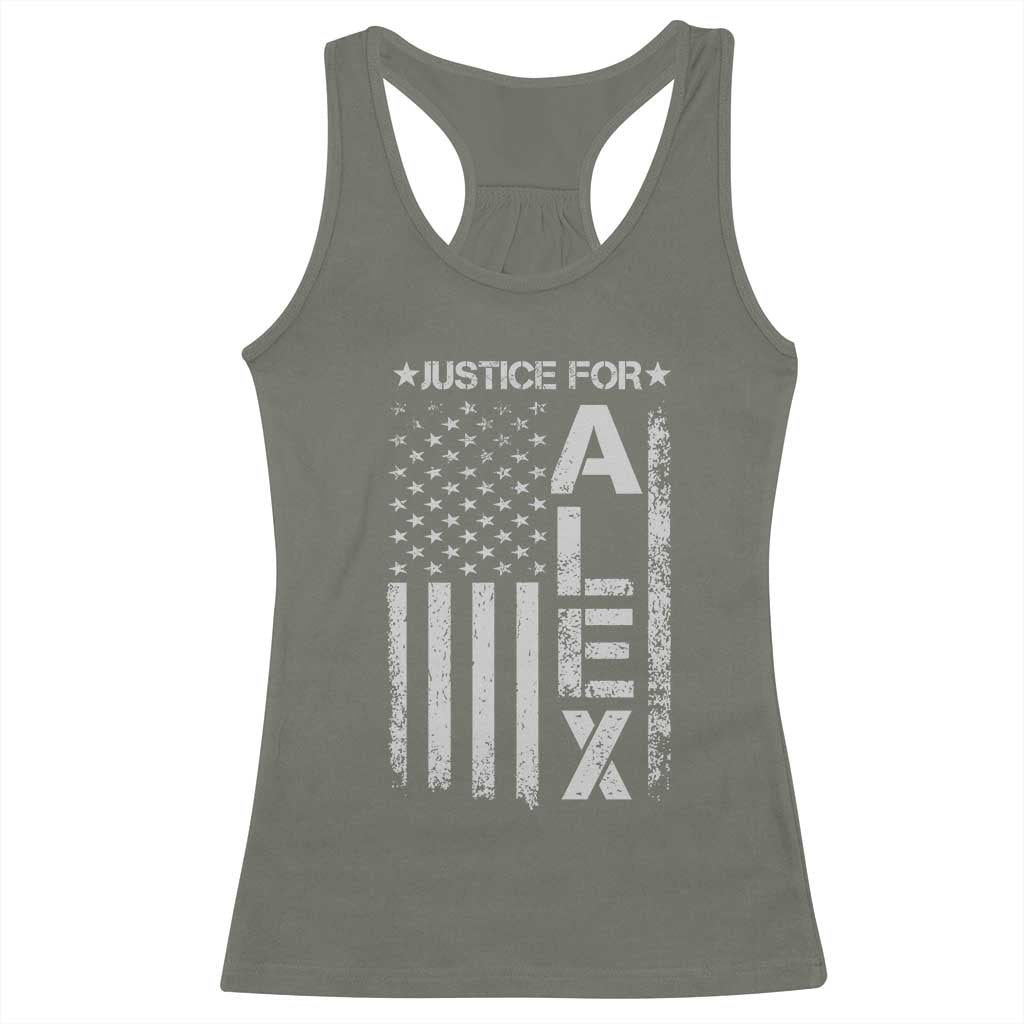 Justice for Alex Pretti American Flag Racerback Tank Top Minneapolis Jan 24 2026 Memorial Tribute