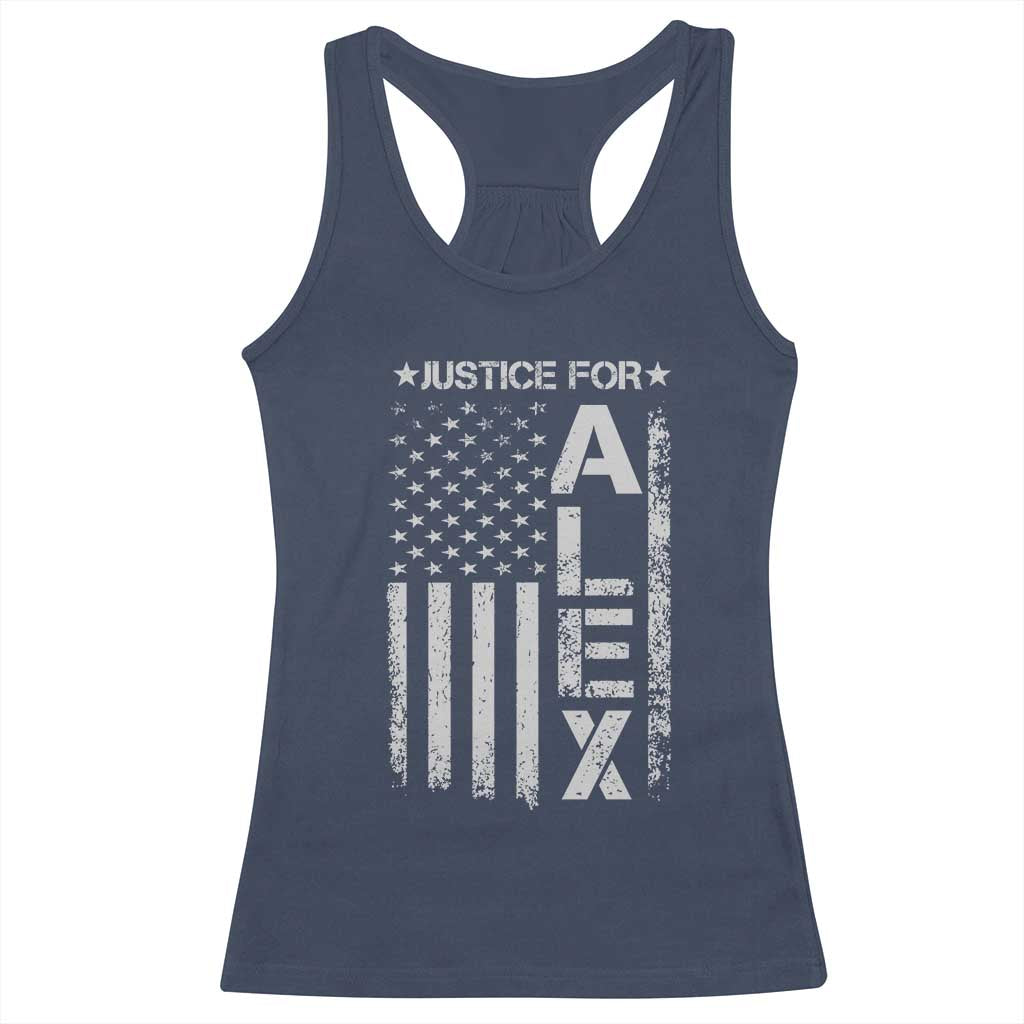 Justice for Alex Pretti American Flag Racerback Tank Top Minneapolis Jan 24 2026 Memorial Tribute