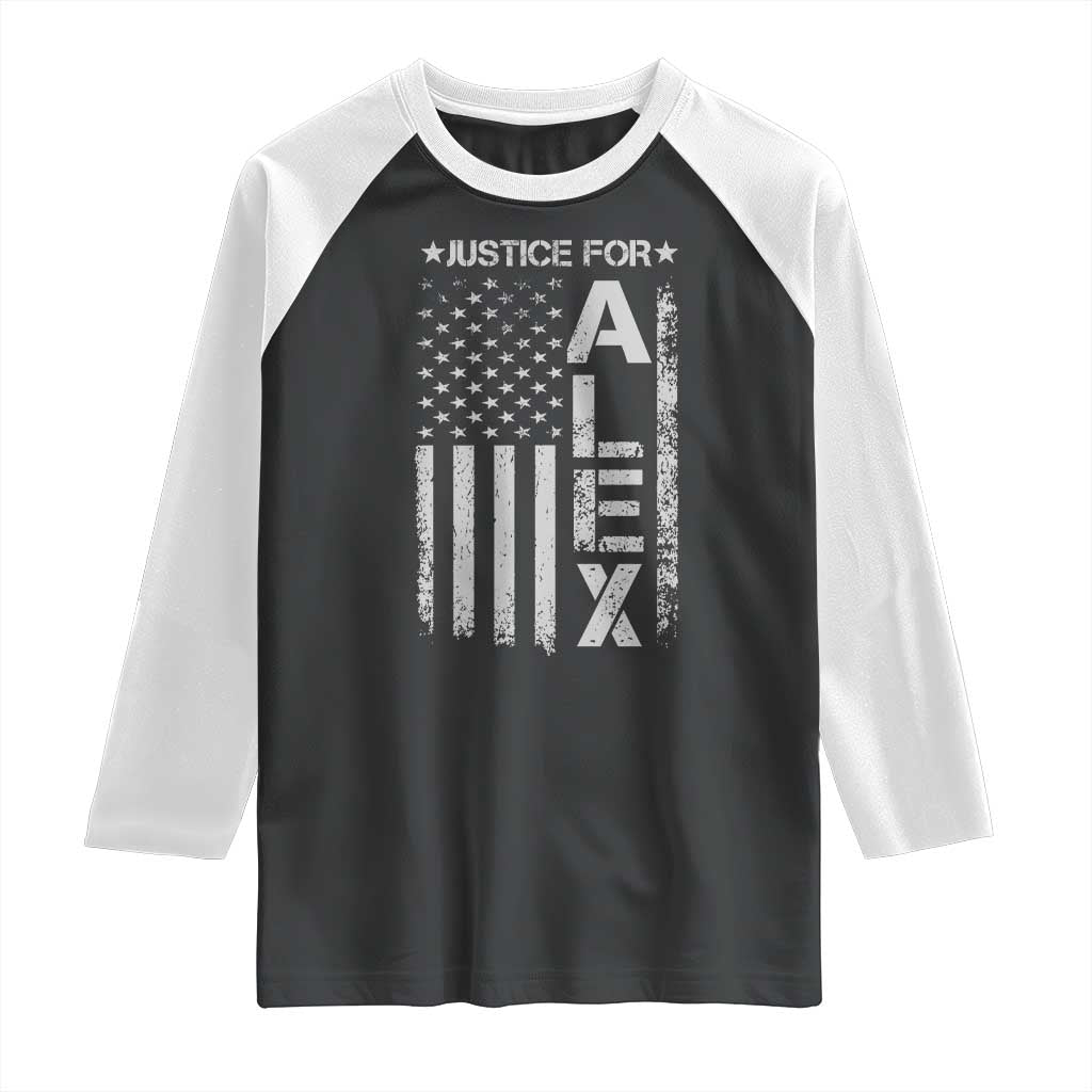 Justice for Alex Pretti American Flag Raglan Shirt Minneapolis Jan 24 2026 Memorial Tribute