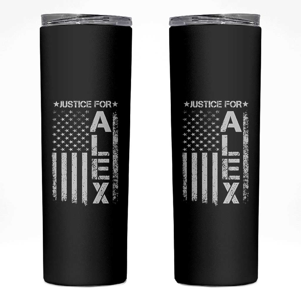 Justice for Alex Pretti American Flag Skinny Tumbler Minneapolis Jan 24 2026 Memorial Tribute