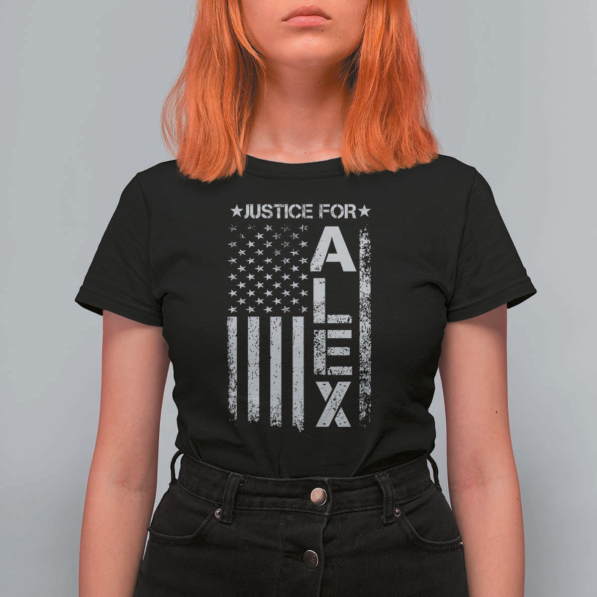 Justice for Alex Pretti American Flag T Shirt For Women Minneapolis Jan 24 2026 Memorial Tribute