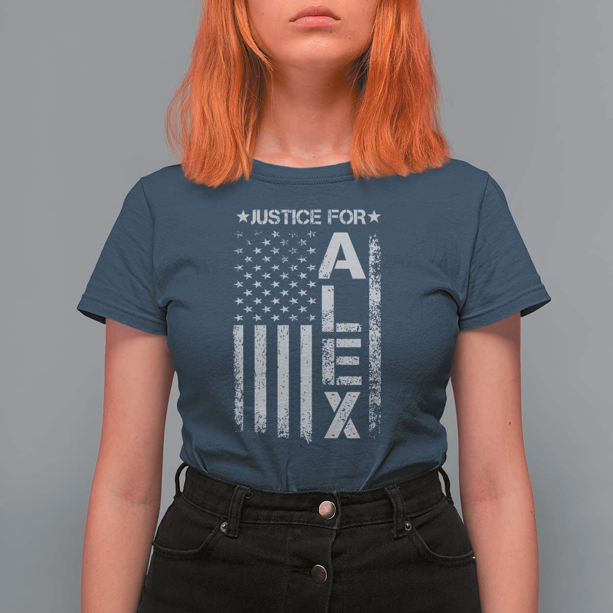 Justice for Alex Pretti American Flag T Shirt For Women Minneapolis Jan 24 2026 Memorial Tribute