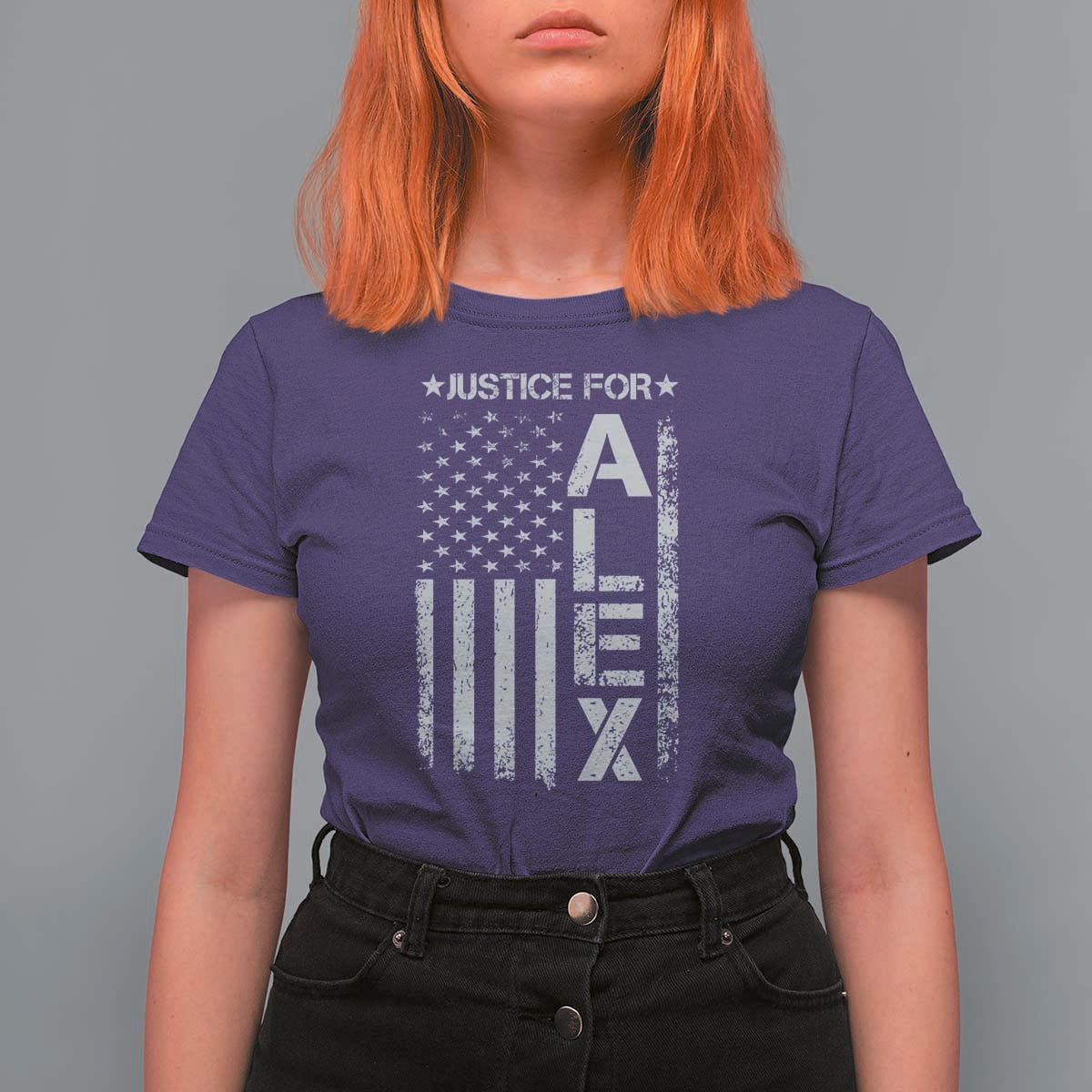 Justice for Alex Pretti American Flag T Shirt For Women Minneapolis Jan 24 2026 Memorial Tribute