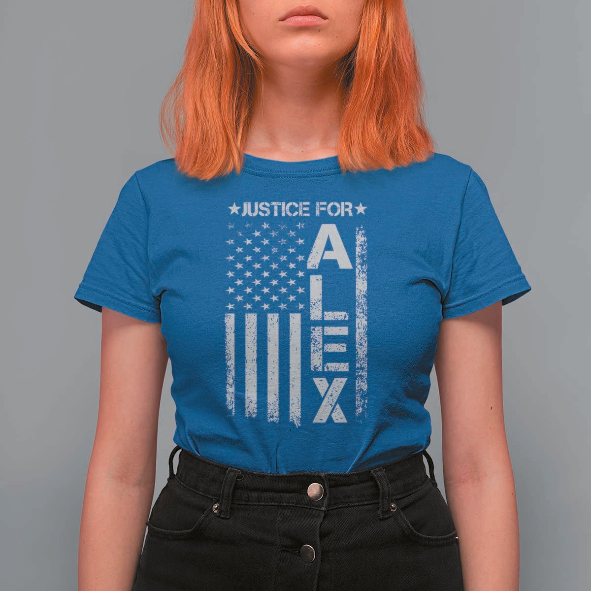 Justice for Alex Pretti American Flag T Shirt For Women Minneapolis Jan 24 2026 Memorial Tribute