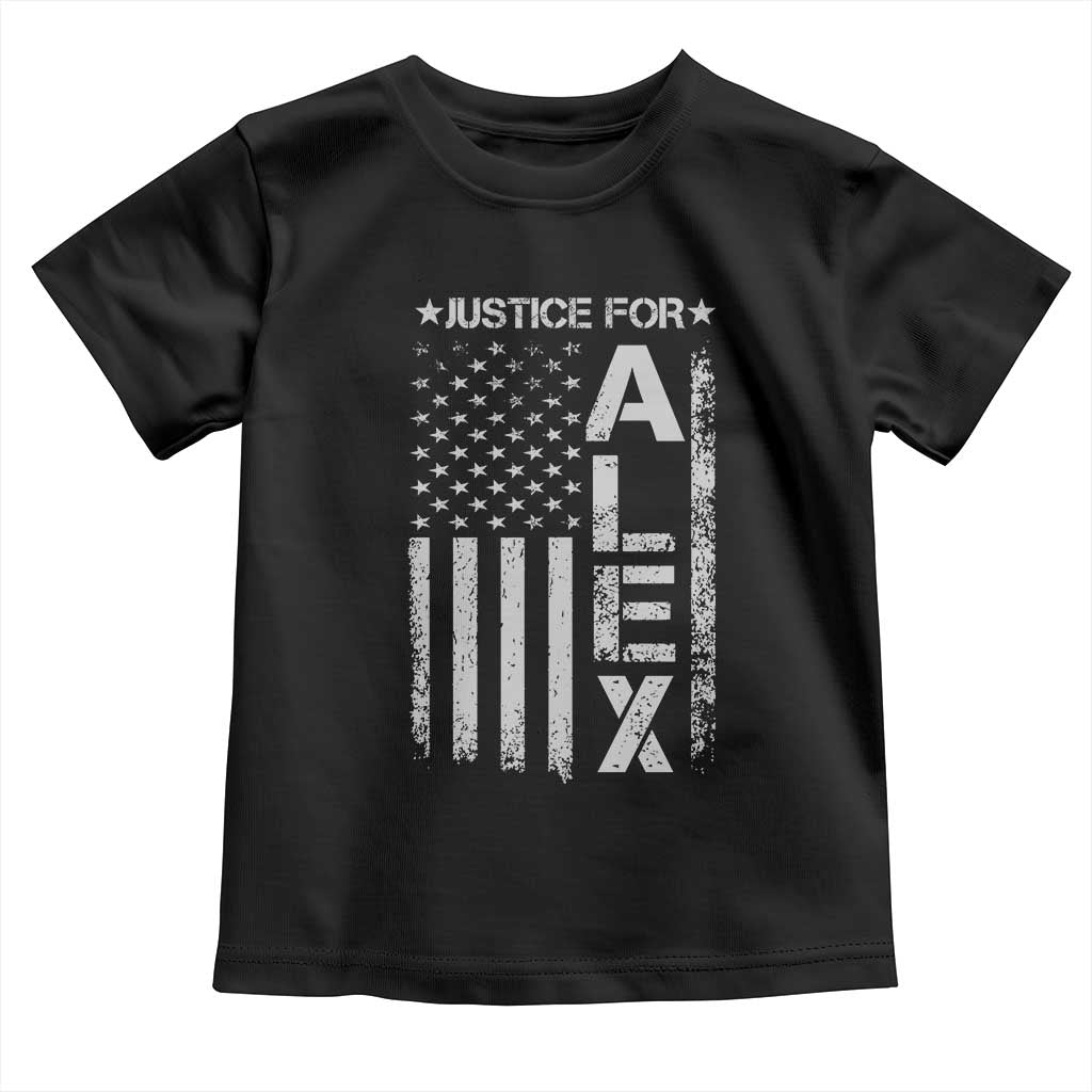 Justice for Alex Pretti American Flag Toddler T Shirt Minneapolis Jan 24 2026 Memorial Tribute