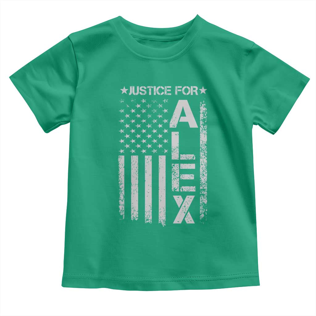 Justice for Alex Pretti American Flag Toddler T Shirt Minneapolis Jan 24 2026 Memorial Tribute