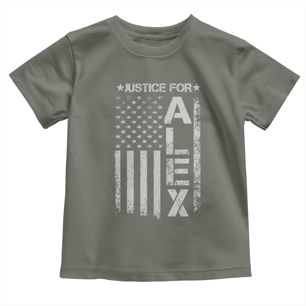 Justice for Alex Pretti American Flag Toddler T Shirt Minneapolis Jan 24 2026 Memorial Tribute