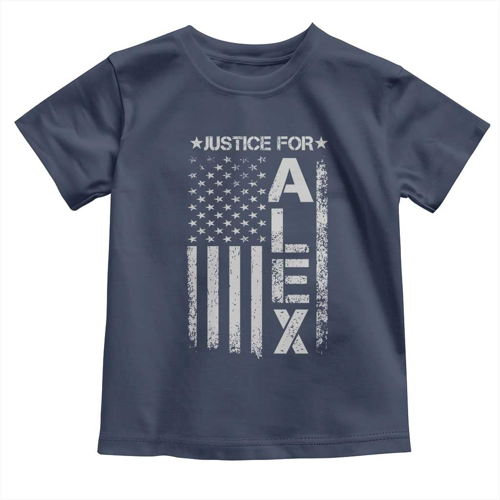 Justice for Alex Pretti American Flag Toddler T Shirt Minneapolis Jan 24 2026 Memorial Tribute