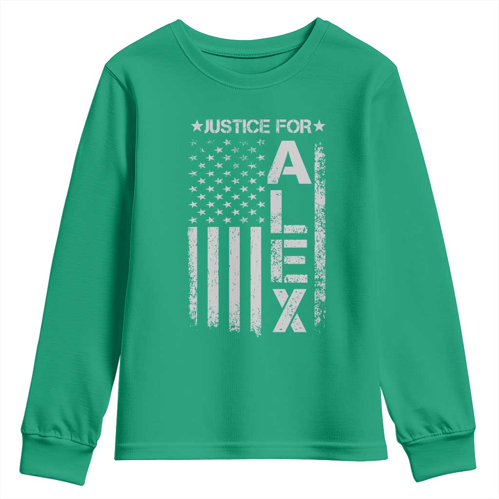 Justice for Alex Pretti American Flag Youth Sweatshirt Minneapolis Jan 24 2026 Memorial Tribute