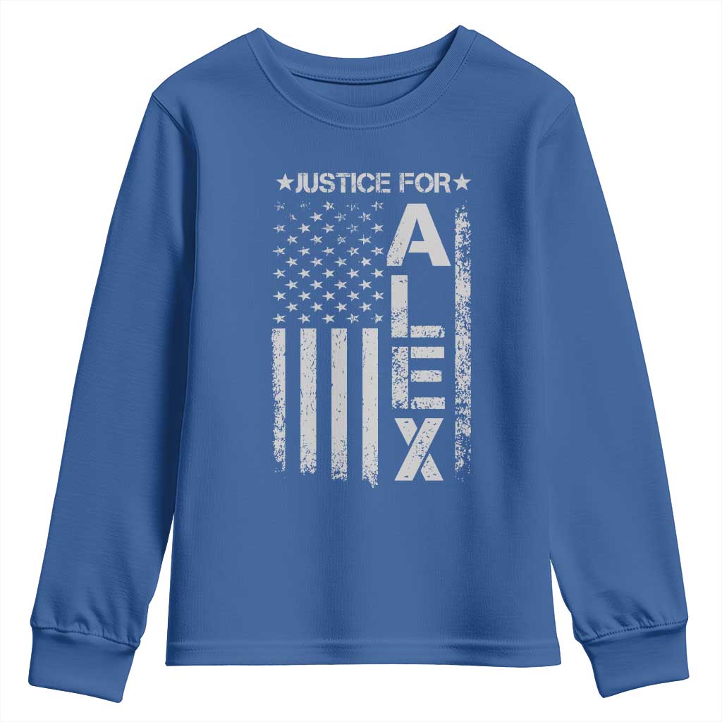 Justice for Alex Pretti American Flag Youth Sweatshirt Minneapolis Jan 24 2026 Memorial Tribute