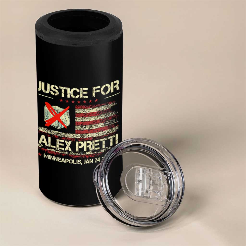 Justice for Alex Pretti Abolish Ice Protest 4 in 1 Can Cooler Tumbler Minneapolis Jan 24 2026 American Flag