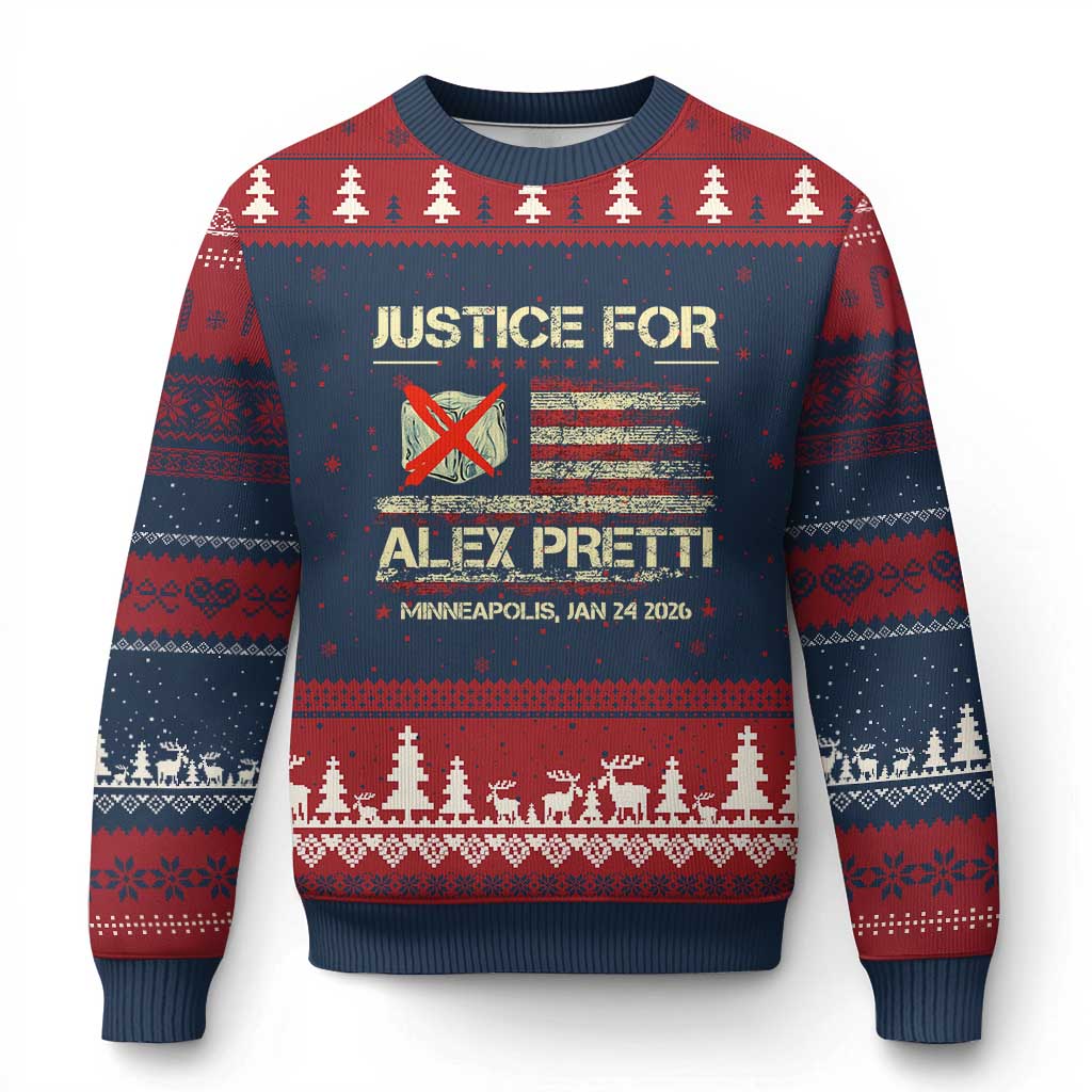 Justice for Alex Pretti Abolish Ice Protest Ugly Christmas Sweater Minneapolis Jan 24 2026 American Flag