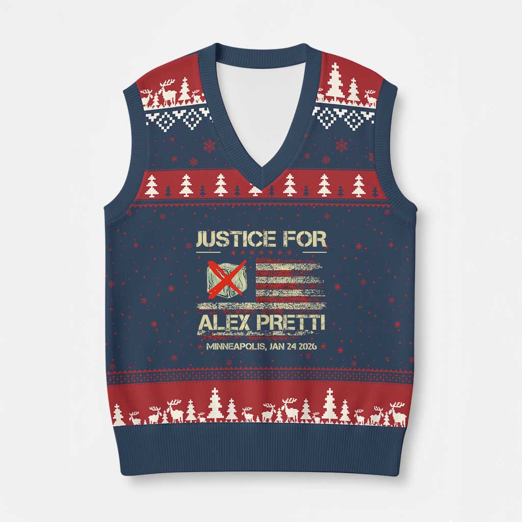 Justice for Alex Pretti Abolish Ice Protest V-Neck Knit Sweater Vest Minneapolis Jan 24 2026 American Flag