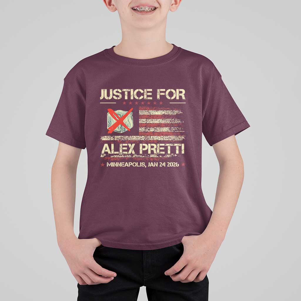 Justice for Alex Pretti Abolish Ice Protest T Shirt For Kid Minneapolis Jan 24 2026 American Flag
