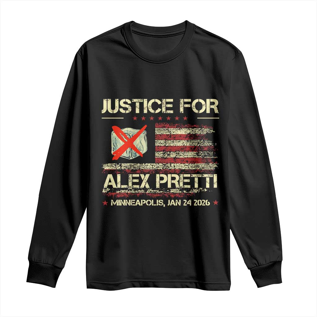 Justice for Alex Pretti Abolish Ice Protest Long Sleeve Shirt Minneapolis Jan 24 2026 American Flag