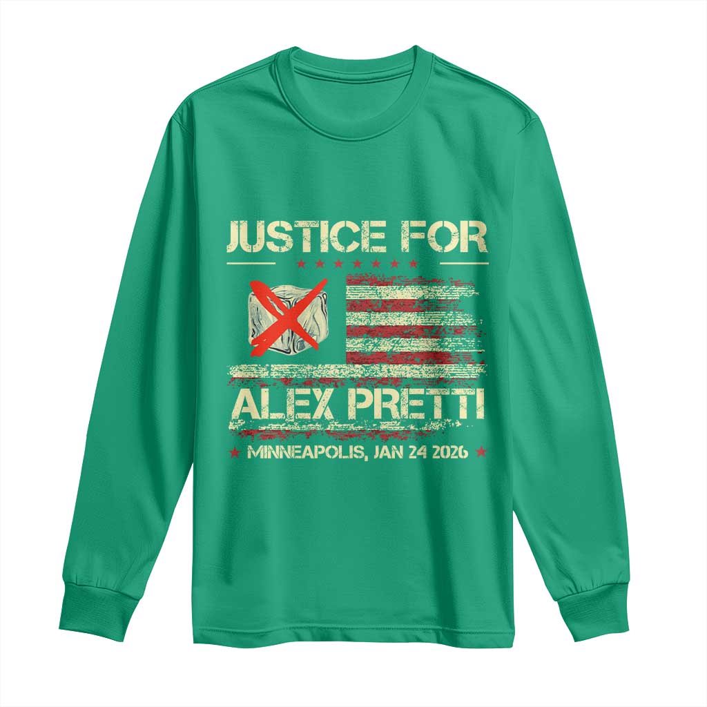 Justice for Alex Pretti Abolish Ice Protest Long Sleeve Shirt Minneapolis Jan 24 2026 American Flag