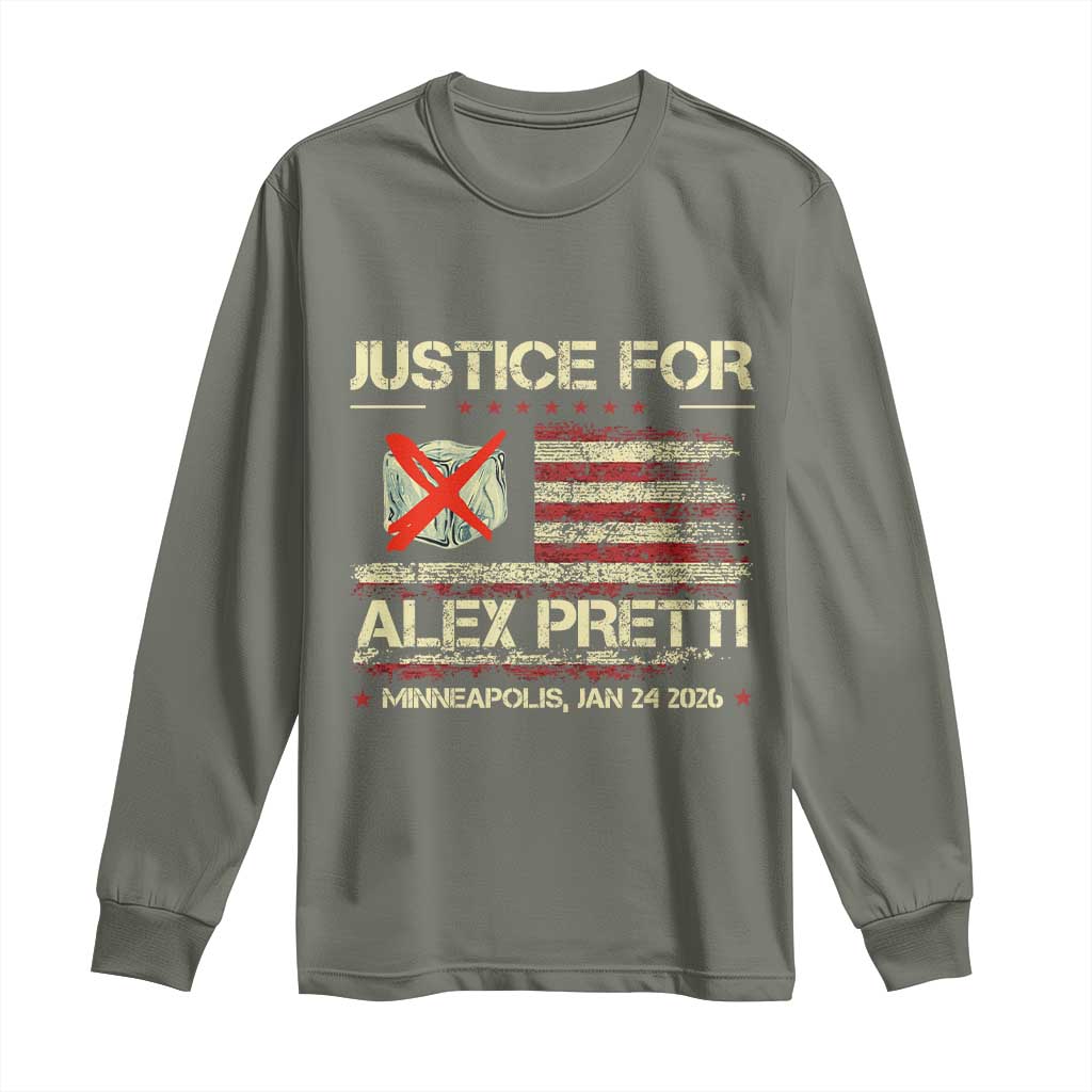 Justice for Alex Pretti Abolish Ice Protest Long Sleeve Shirt Minneapolis Jan 24 2026 American Flag