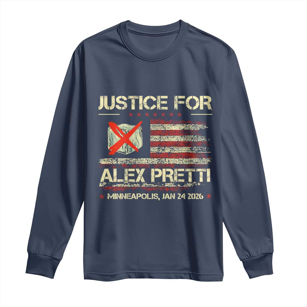 Justice for Alex Pretti Abolish Ice Protest Long Sleeve Shirt Minneapolis Jan 24 2026 American Flag