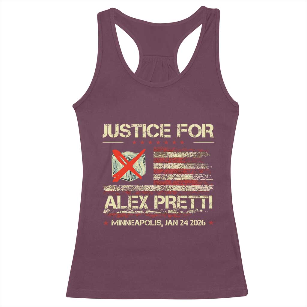 Justice for Alex Pretti Abolish Ice Protest Racerback Tank Top Minneapolis Jan 24 2026 American Flag