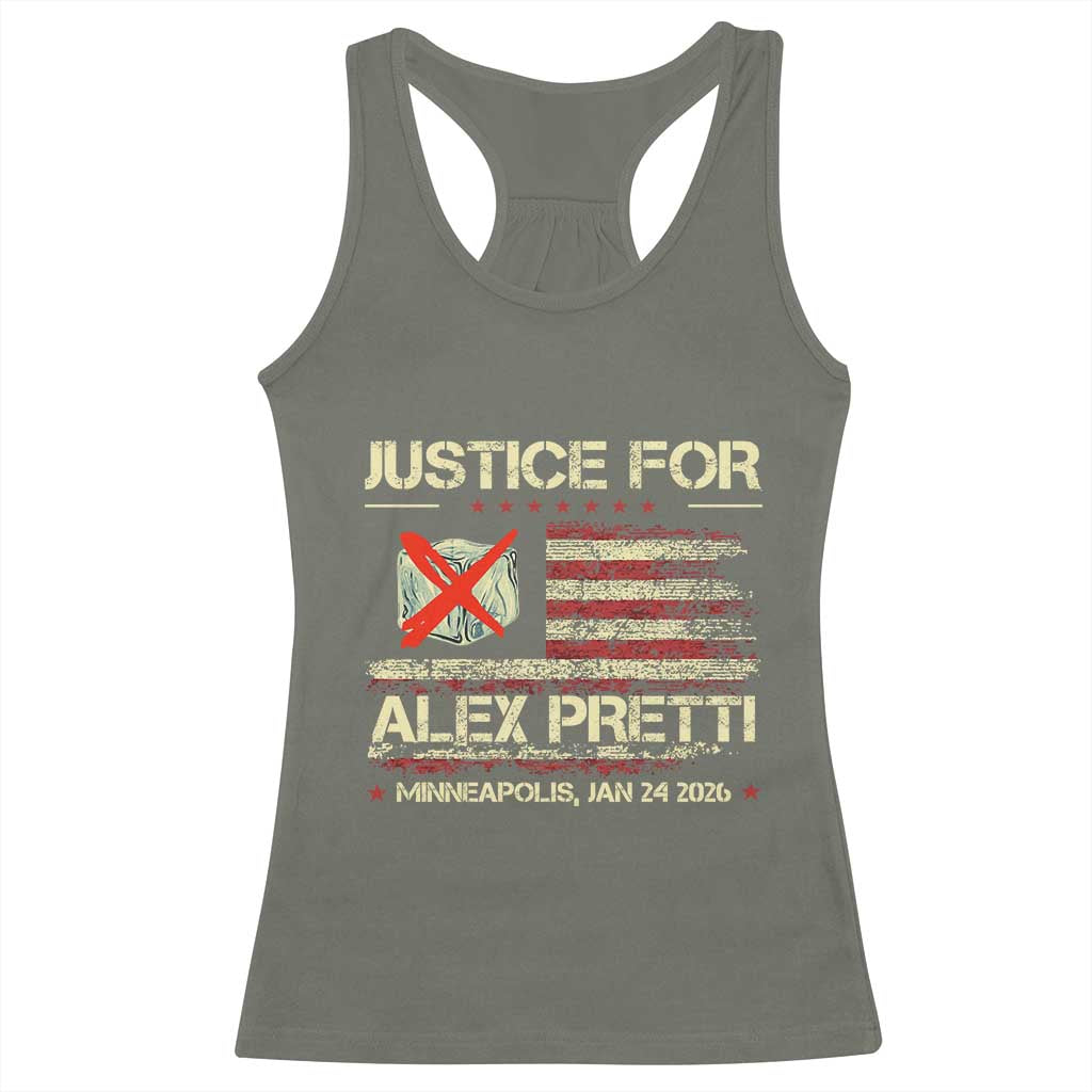 Justice for Alex Pretti Abolish Ice Protest Racerback Tank Top Minneapolis Jan 24 2026 American Flag