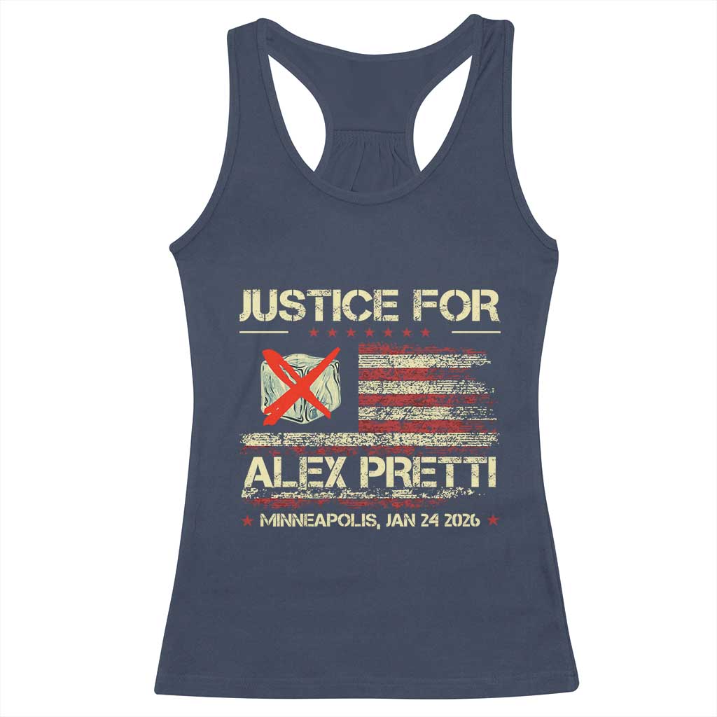 Justice for Alex Pretti Abolish Ice Protest Racerback Tank Top Minneapolis Jan 24 2026 American Flag