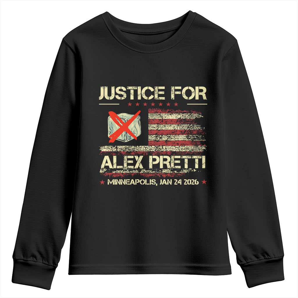 Justice for Alex Pretti Abolish Ice Protest Youth Sweatshirt Minneapolis Jan 24 2026 American Flag